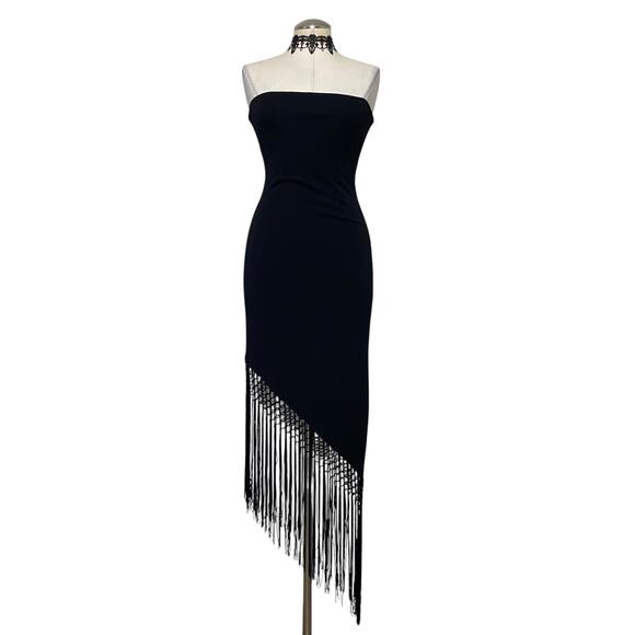 Vtg 90's Caché Sleeveless Body Con Tassle Dress Gothic Retro Whimsygoth - Picture 1 of 16